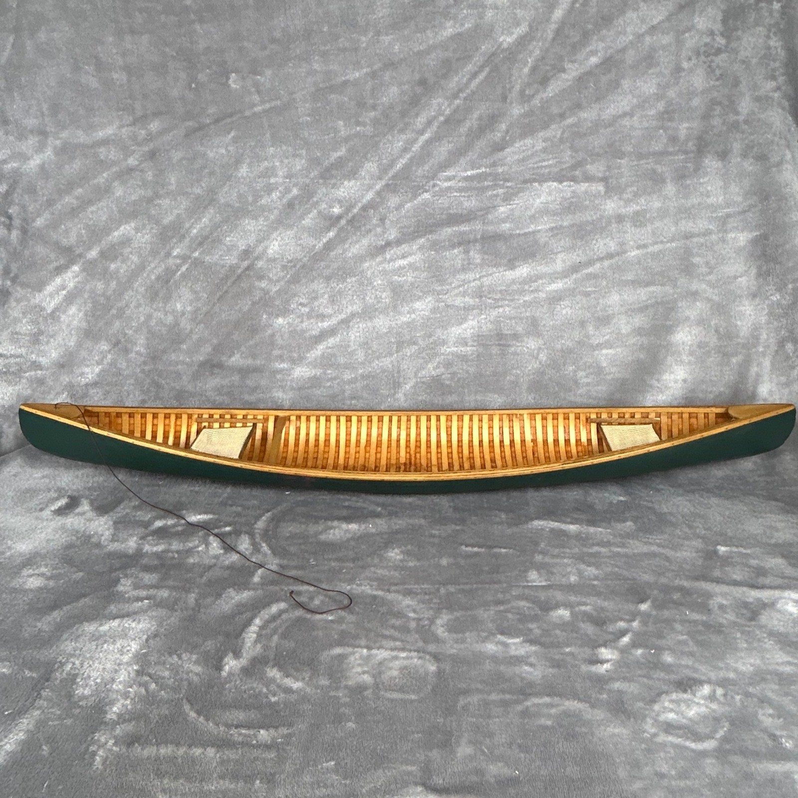 Large Wooden Model Canoe Hunter Green Ribbed Interior Nautical Decor 28 Inch gallery
