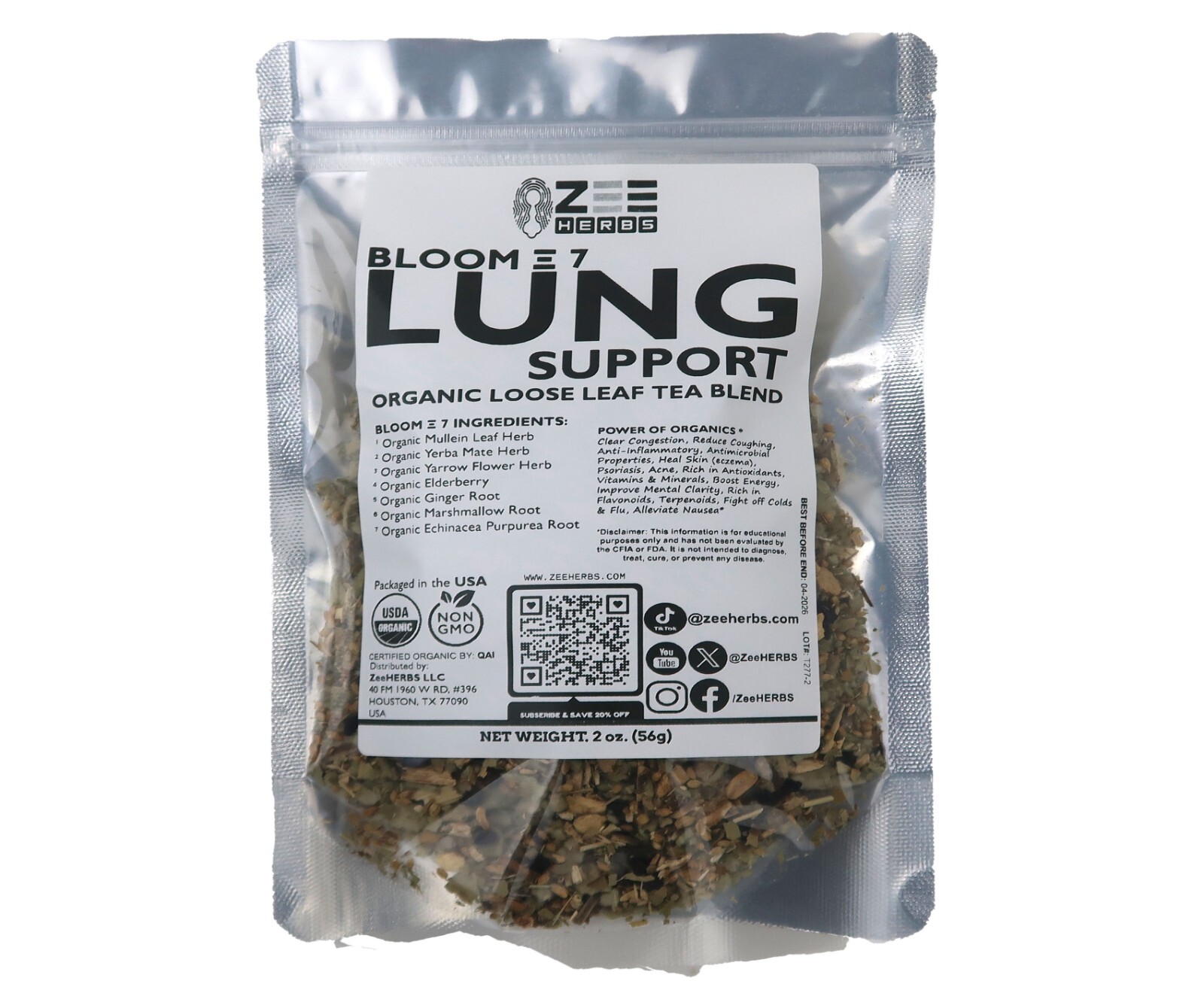 Bloom 7 Lung Support Organic Loose Leaf Tea Blend 2 oz (56g) - ZeeHERBS gallery
