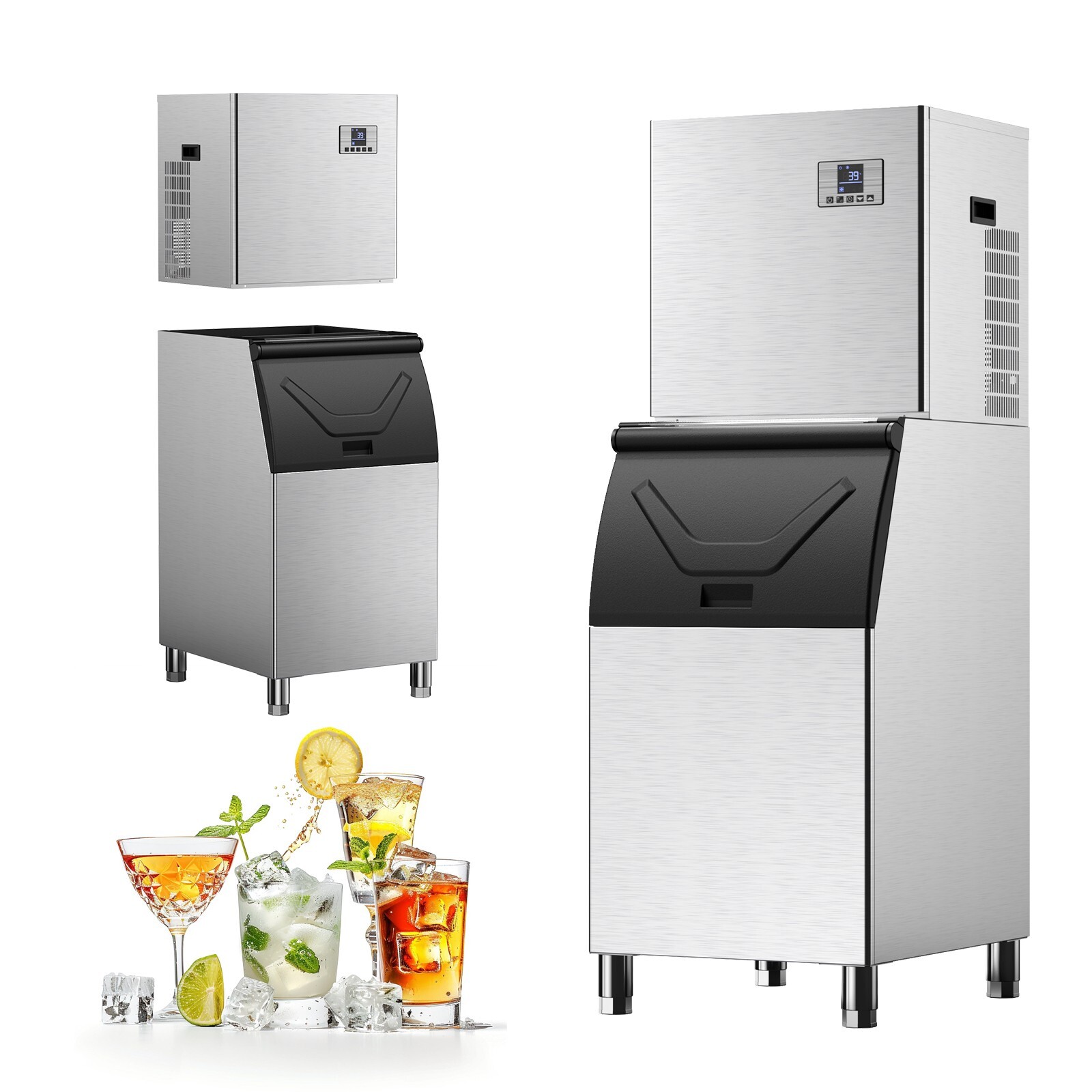 Commercial Ice Maker Machine 550lbs/24h 360LBS Storage Bin 210 Ice in 4-15Min gallery