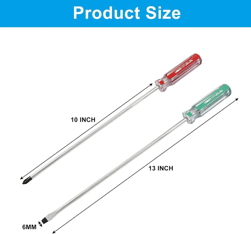 10" Long Screwdriver Set Phillips & Flat Head Cross Slotted Repair Tool 2 Pack gallery