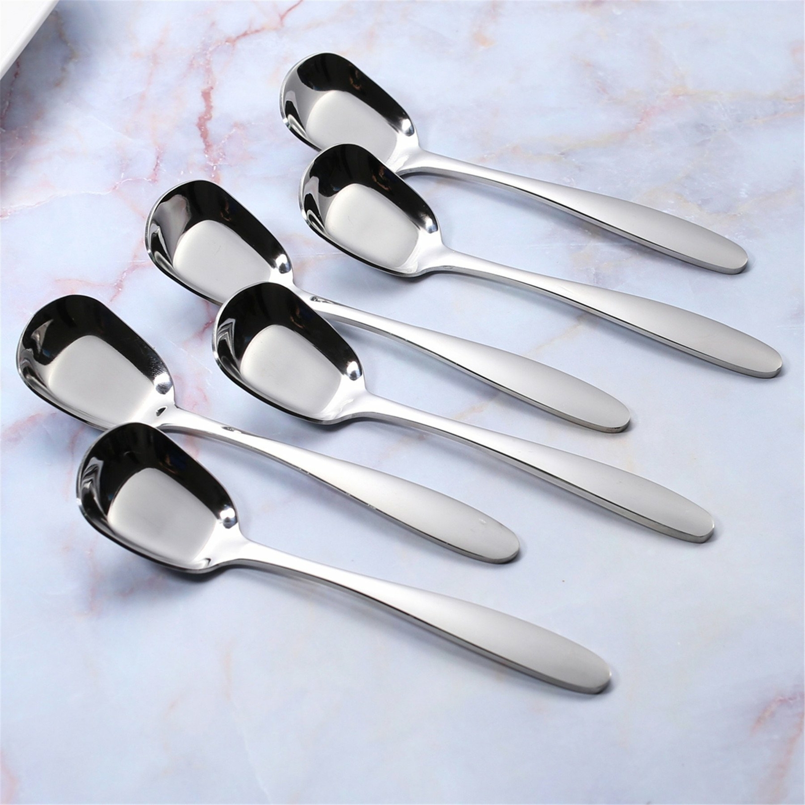 6pcs Stainless Steel Square Soup Spoon Dinner Spoon Flat Spoon Flatware 6 inches gallery