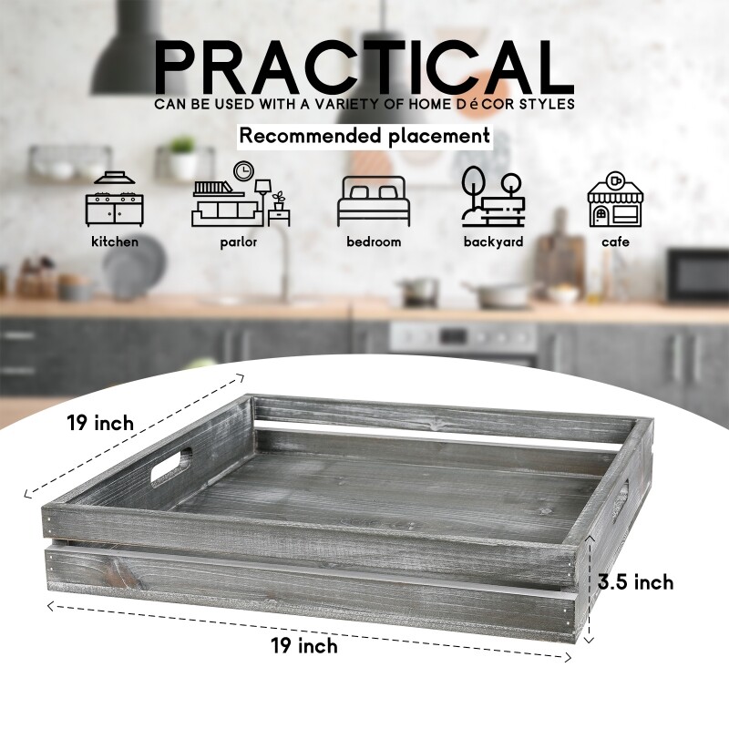 Rustic Wooden Large Serving Tray with Handles Great for Breakfast Coffee Tables gallery
