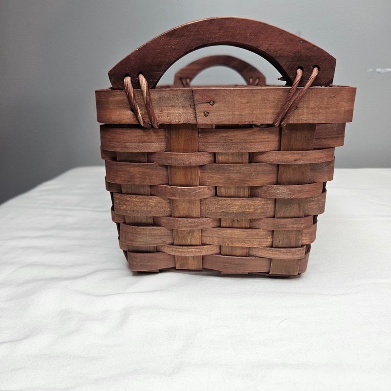 Rustic Woven Wood Rectangular Storage Basket with Handles Dark Brown 12x6x5 gallery