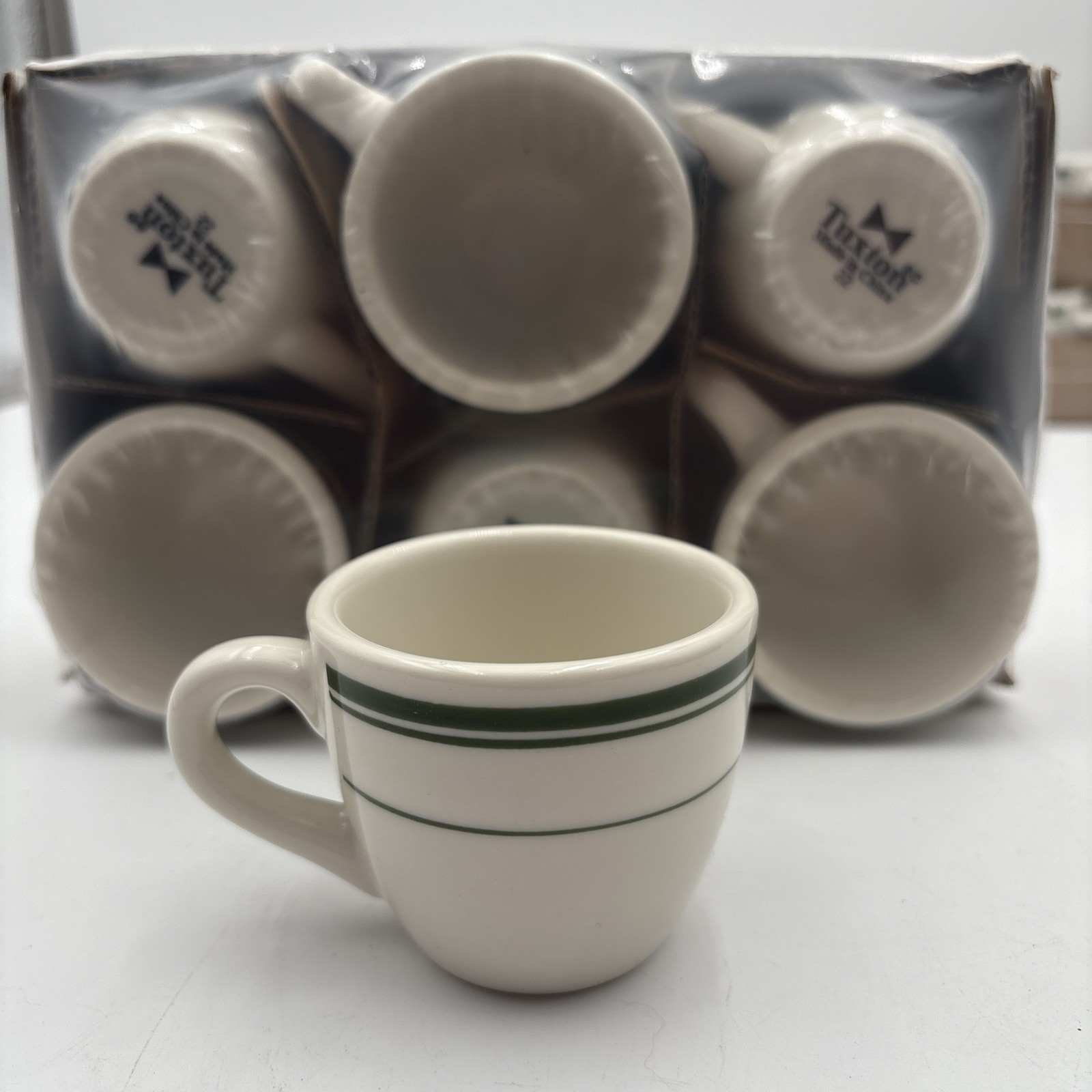 Tuxton Restaurant Ware Expresso Cups Green Ivory 22 New 6 Piece Set gallery