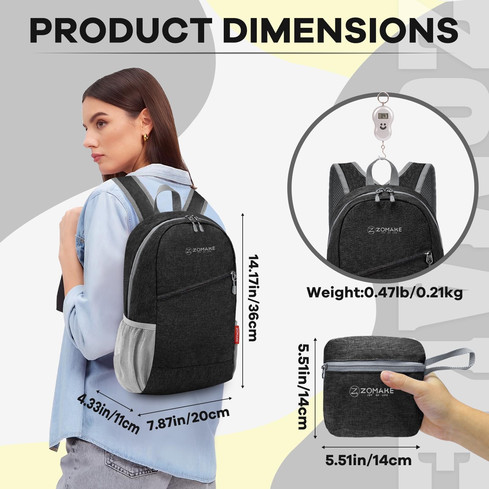 10L Ultra Lightweight Packable Backpack Small Foldable Daypack Black PC 2