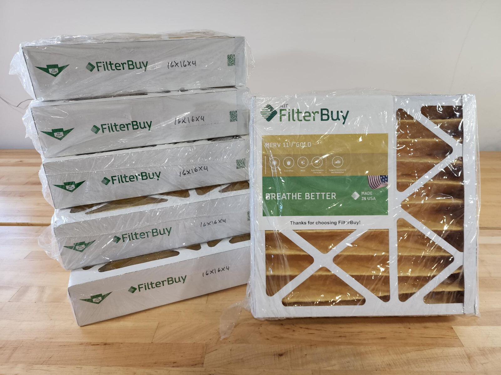 5 PACK - 16x16x4 - MERV 11 GOLD - Filterbuy Pleated AC Furnace Air HVAC Filters gallery