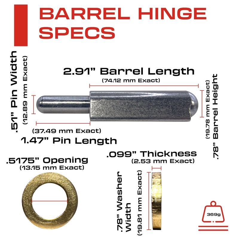 6” Weldable Bullet Hinges – Weld On Barrel Hinges – 6.24 Inch x .979 Inch gallery