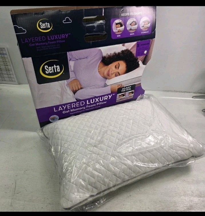 Serta Layered Luxury Gel Memory Foam Zip/Unzip Standard Queen Pillow White NOB gallery