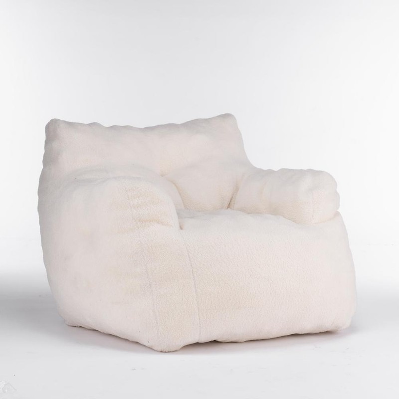 White Soft Tufted Bean Bag Reading Relaxing Sofa Leisure Chair w/ Teddy Fabric gallery