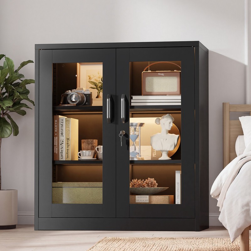 New Lockable Display Bookshelf with Tempered Glass Door and Adjustable Shelves gallery