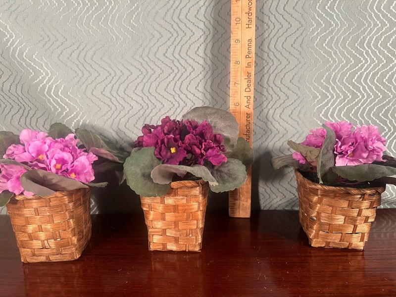 ARTIFICIAL SILK AFRICAN VIOLET - Pink & Purple with woven pot - (SET of 3) 6 in gallery