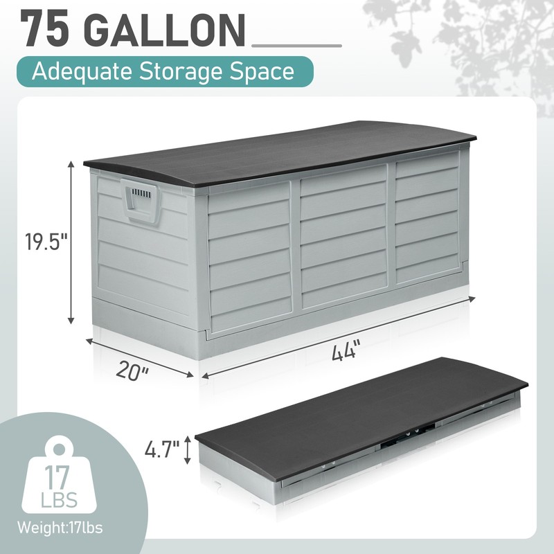 75 GAL Foldable Storage Deck Box Fast Installation with Wheels for In/Outdoor gallery