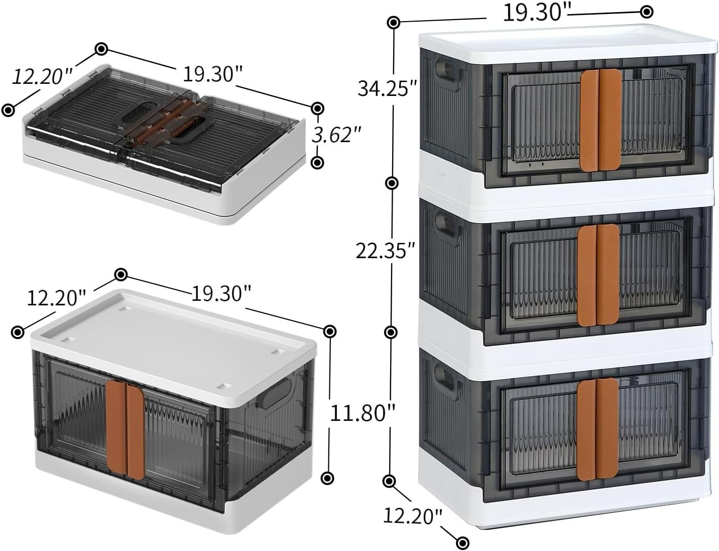 3 Pack - Collapsible Stackable Plastic Storage Bins - With Doors - 25 Gal. gallery