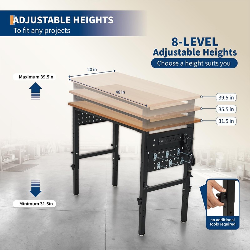 48" Adjustable Height Workbench ,2200LBS Load Heavy-Duty Work Bench Table Garage gallery