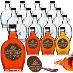 12 Pack 8oz Reusable Glass Maple Syrup Bottles with Lids Loop Handle for Juice