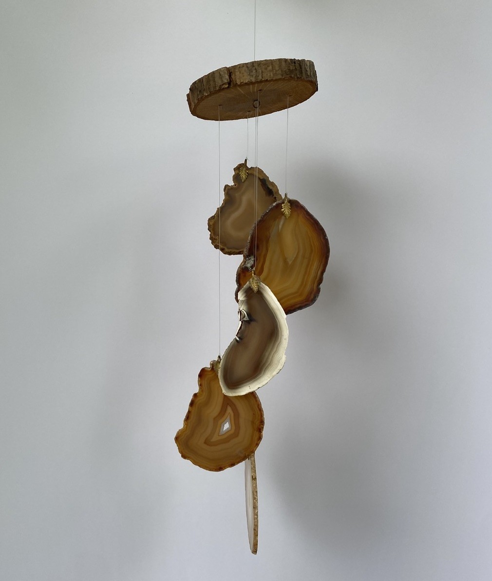 Agate Slice Wind Chime Natural Stone Handcrafted Hanging Mobile 16” Boho Decor gallery