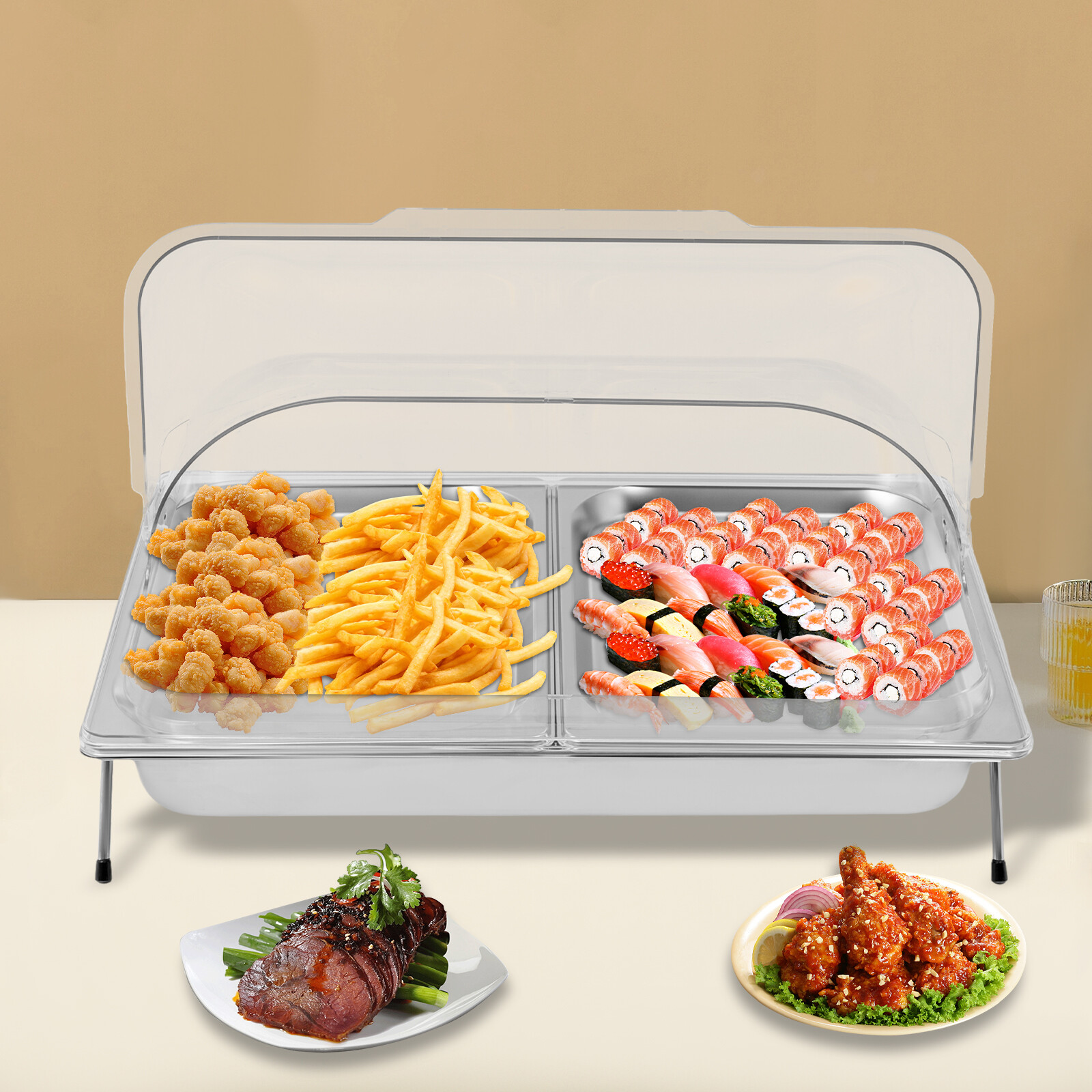 Countertop Food Serving Display Container Condiment Dispenser Tray with Lid gallery
