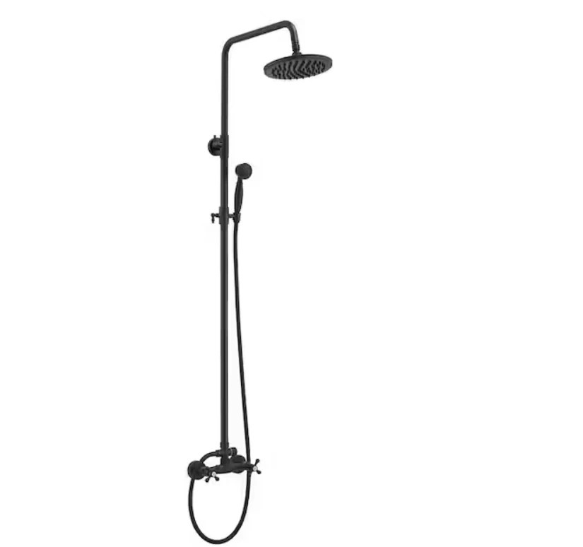 BWE 2-Spray Outdoor Wall Bar Shower Kit 8 in. Round Rain Shower Head Matte Black gallery