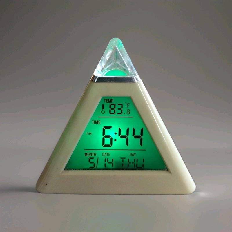 Pyramid LED Clock Color Changing Back Ambient Night Light Alarm Temperature Date gallery