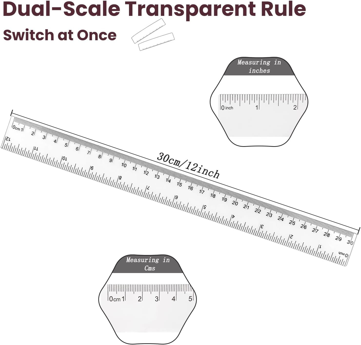 8 Pack 12 Inch Clear Acrylic Ruler Flexible Straight Measuring Tool for School gallery