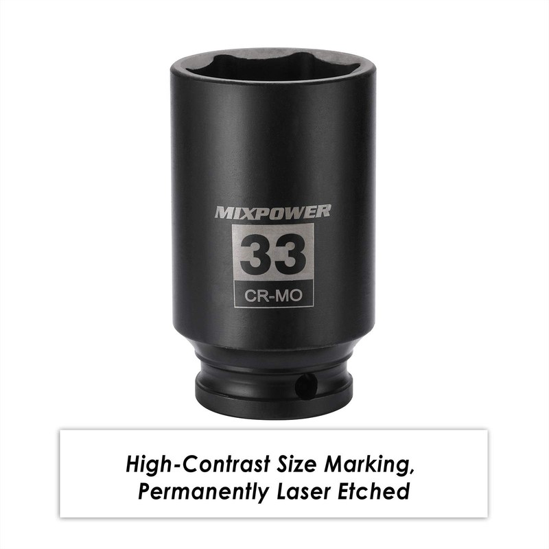 MIXPOWER 1/2" Drive Deep Impact Socket, CR-MO, 33 mm, METRIC, 6 Point, 33mm gallery