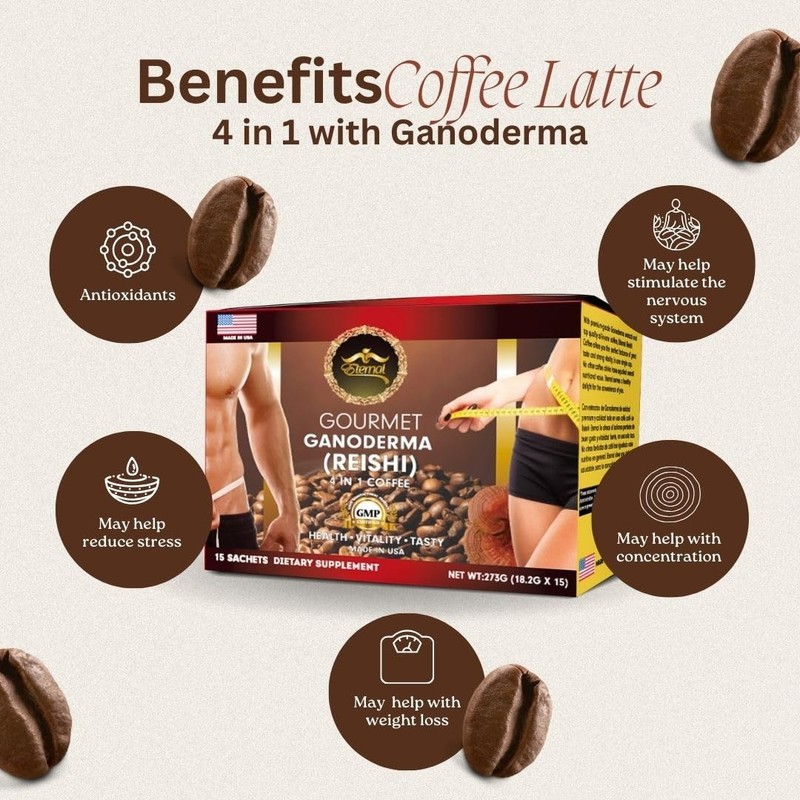 - Asian Latte Coffee Ganoderma Singles, 15 Packets (0.64 oz) – Instant Coffee... gallery