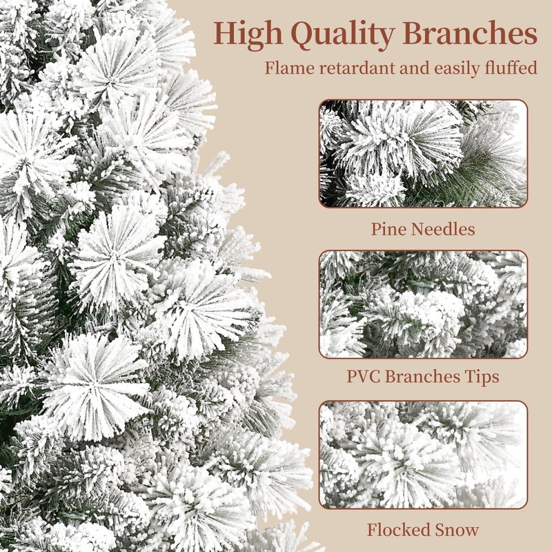 4-9 Ft Snow Flocked Artificial Christmas Tree Frosted Pine Tree Foldable Base gallery