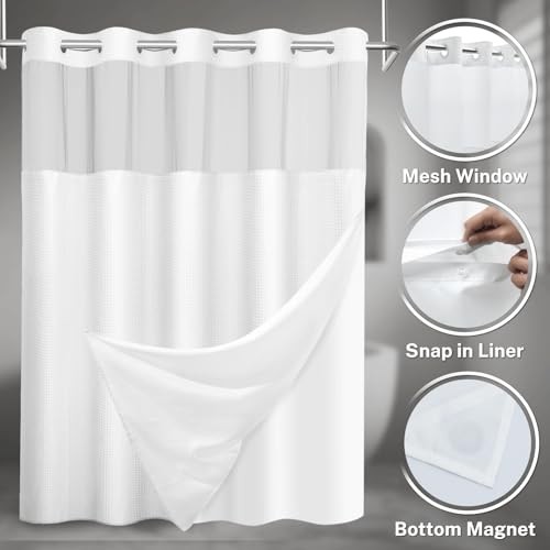 No Hook Shower Curtain with Snap in Liner Set 71"W x 74"L (Pack of 1) White gallery