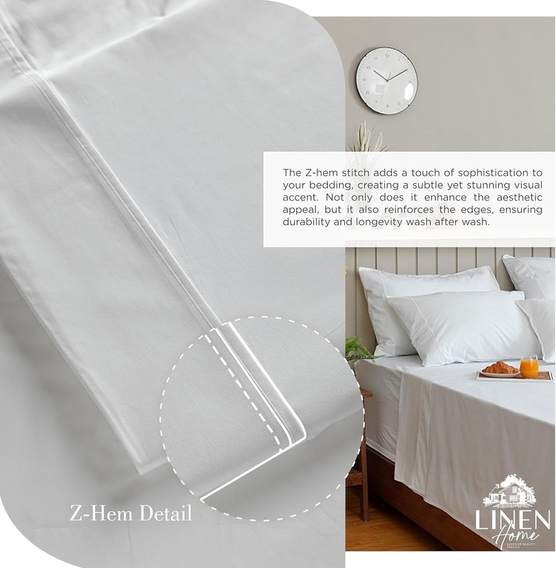 Cotton Percale Sheets Queen Size Bed Linen White Deep Pocket 4 Pieces gallery