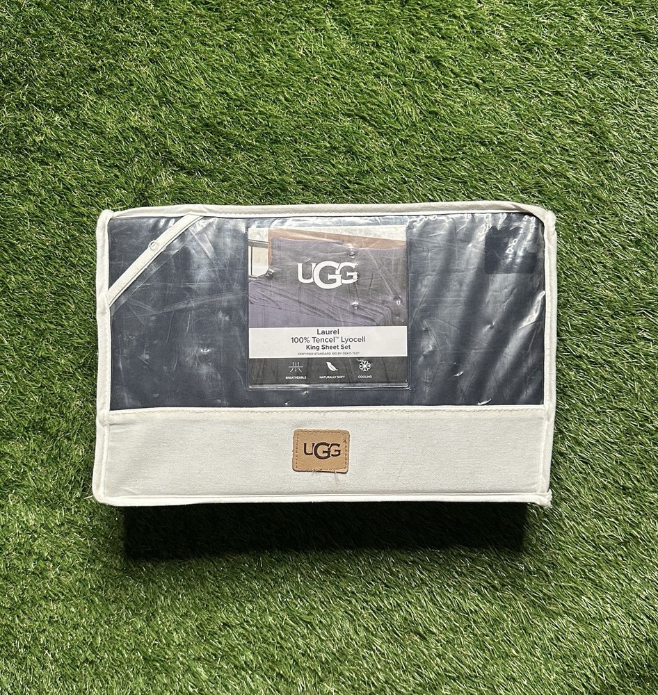 Ugg King Sheet Set Ocean Solid Navy Blue Laurel 100% Tencel Lyocell Cooling Soft