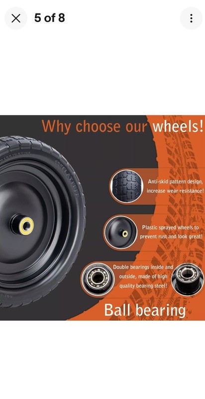 💜2-Pack 13 Inch Solid Rubber Tires, 4.00-6 Tire Flat Free, with 5/8" Bearings gallery