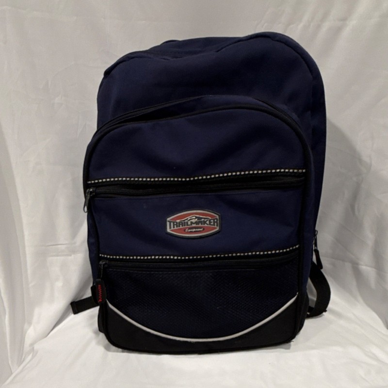 Trailmaker Explorer Hiking Backpack Navy Black Adjustable Straps Zipper Fabric