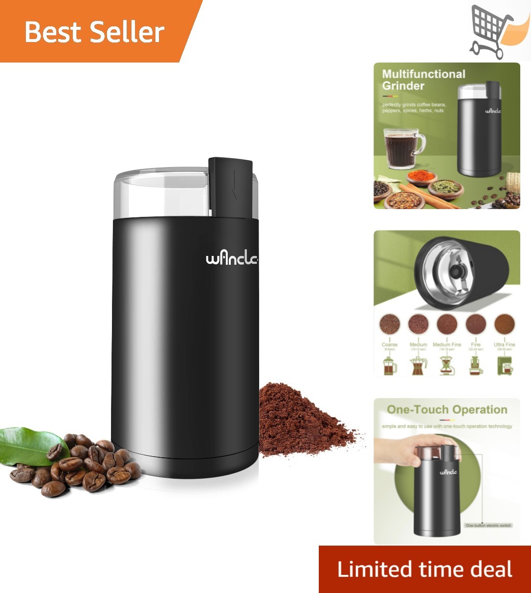 Electric Coffee Spice Grinder 60g One Touch Fast Fresh Brew Black gallery