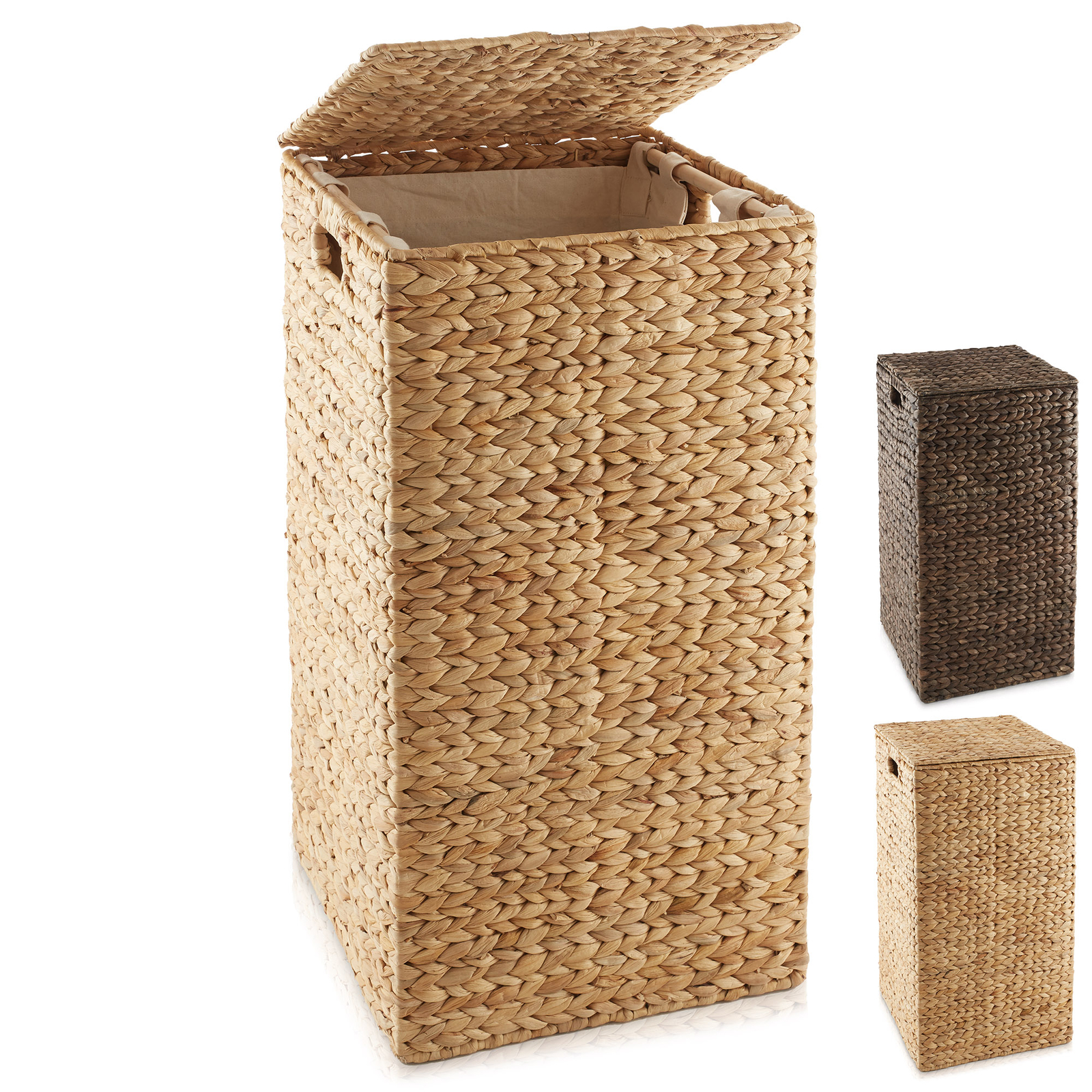 Woven Square Laundry Hamper Clothes Basket with Liner, Woven Hyacinth Wicker gallery