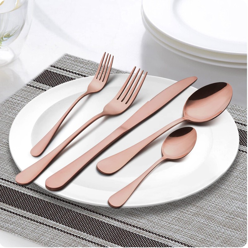 10-Piece Copper Silverware Flatware Set for 2, Stainless Steel Cutlery Set gallery