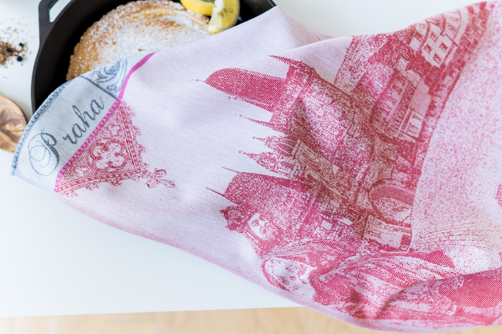 Prague Jacquard Cotton Red Kitchen Tea Towel Medieval Praha Czech Republic gallery