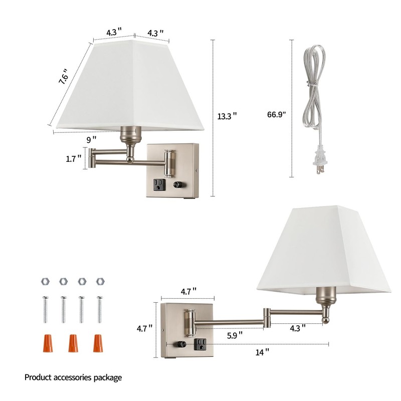 Plug in Wall Light,Swing Arm Wall Sconces with USB Port and Outlet,Wall Lamp ... gallery