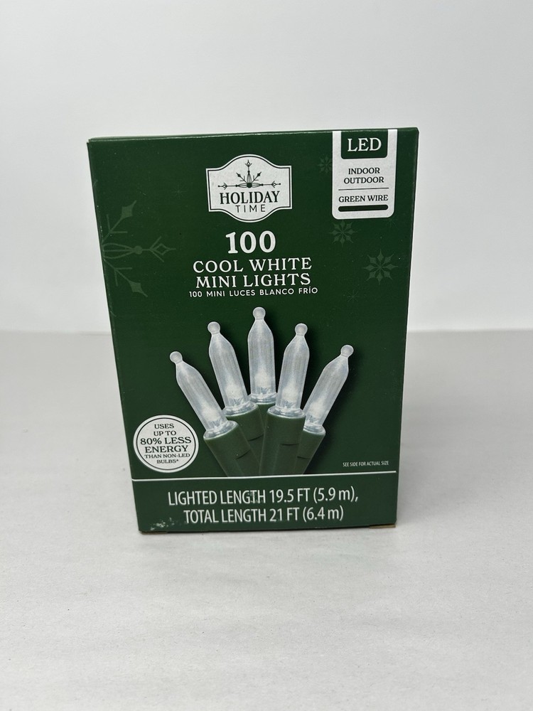 Holiday Time Clear Mini LED Light String 100 Ct Christmas Cool White GREEN Wire