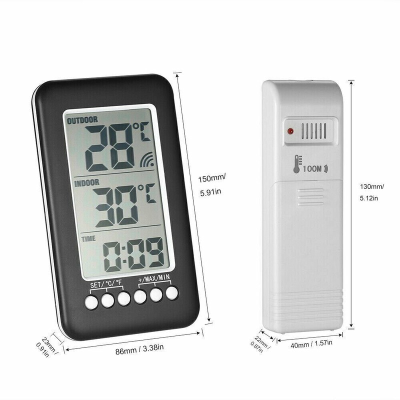 Digital Thermometer Clock Temperature Wireless Transmitter Meter Indoor/Outdoor gallery