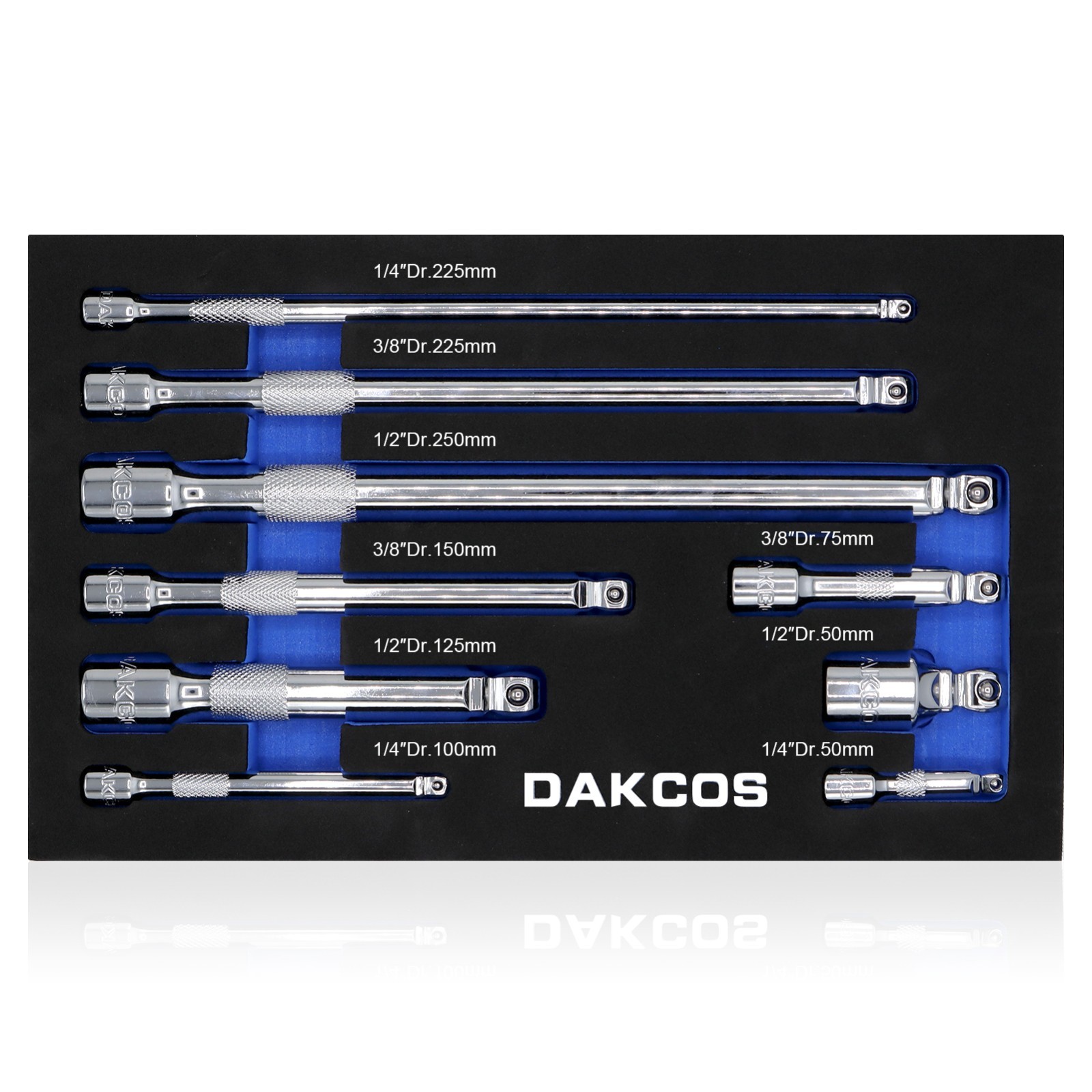 DAKCOS 9 Pieces Wobble Extension Bar Set Hand Tool Set Kit Box 1/4", 1/2", 3/8" gallery