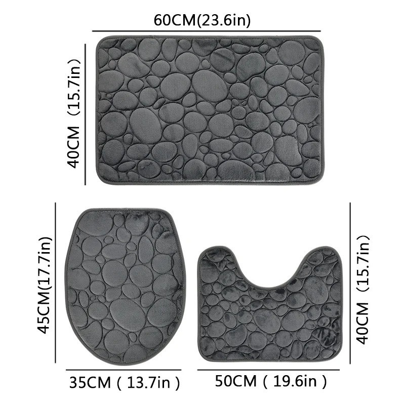 3PC Non Slip Memory Foam Bathroom Rug Set Pebble Stone Bath Mats US gallery