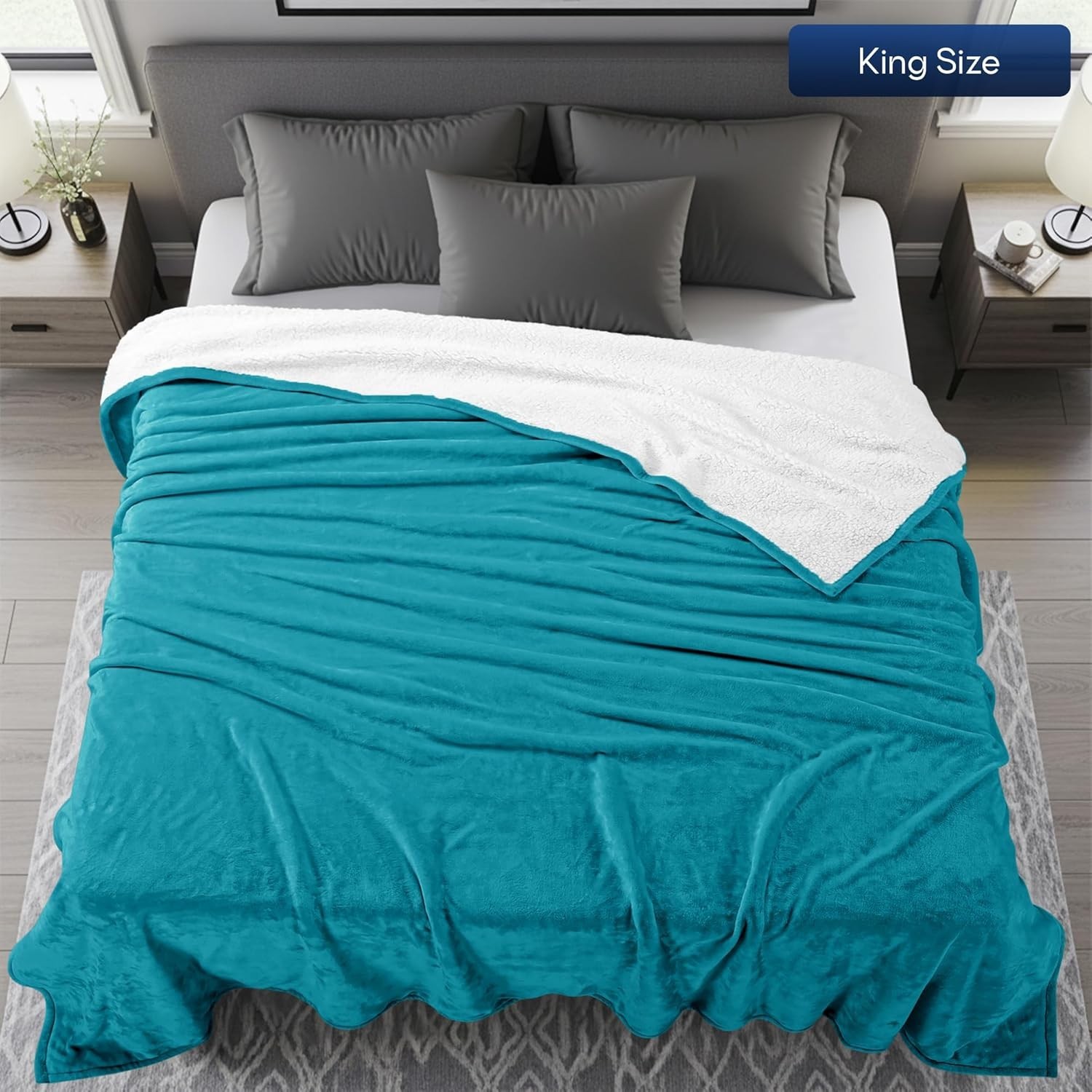 Sherpa Blanket King Size (Turquoise, 90x102 Inches) - Soft Lightweight Plush gallery