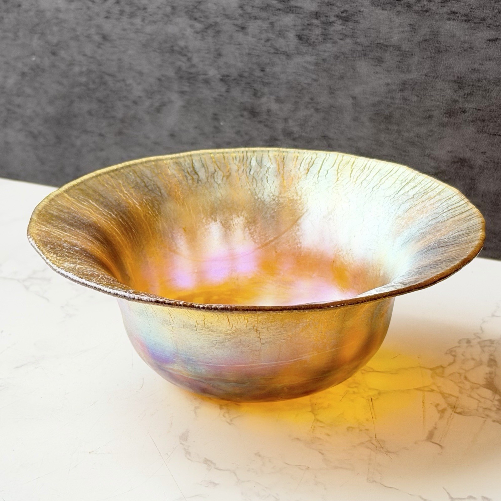 Antique TIFFANY STUDIOS FAVRILE Iridescent Art Glass 5.75” Bowl LCT SIGNED 1925 gallery