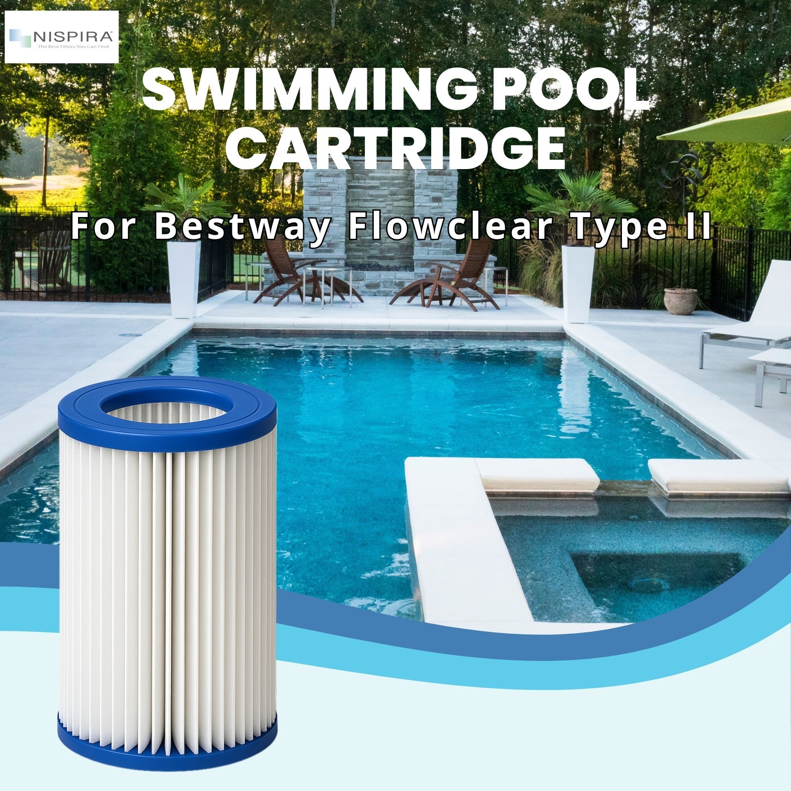 Nispira Pool Filter For Pump Bestway Flowclear Type II 58094 530-800 Gal. 2 Pk gallery