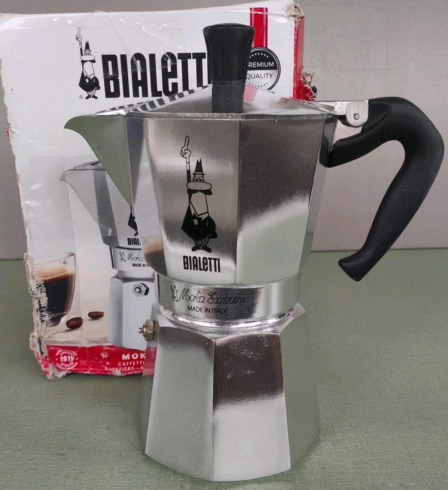 Moka Express Export Espresso Maker 6-Cup 270ml 9.1oz Silver Damaged Box