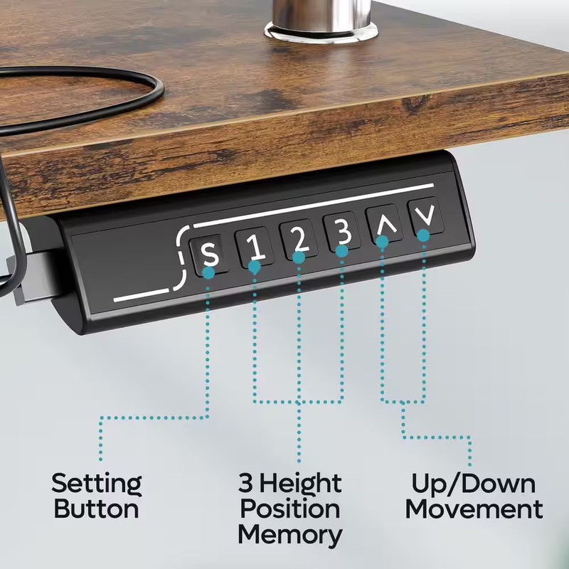 58 In. Rectangular Rustic Brown Wood Sit to Stand Desk with Monitor Stand and Cu gallery