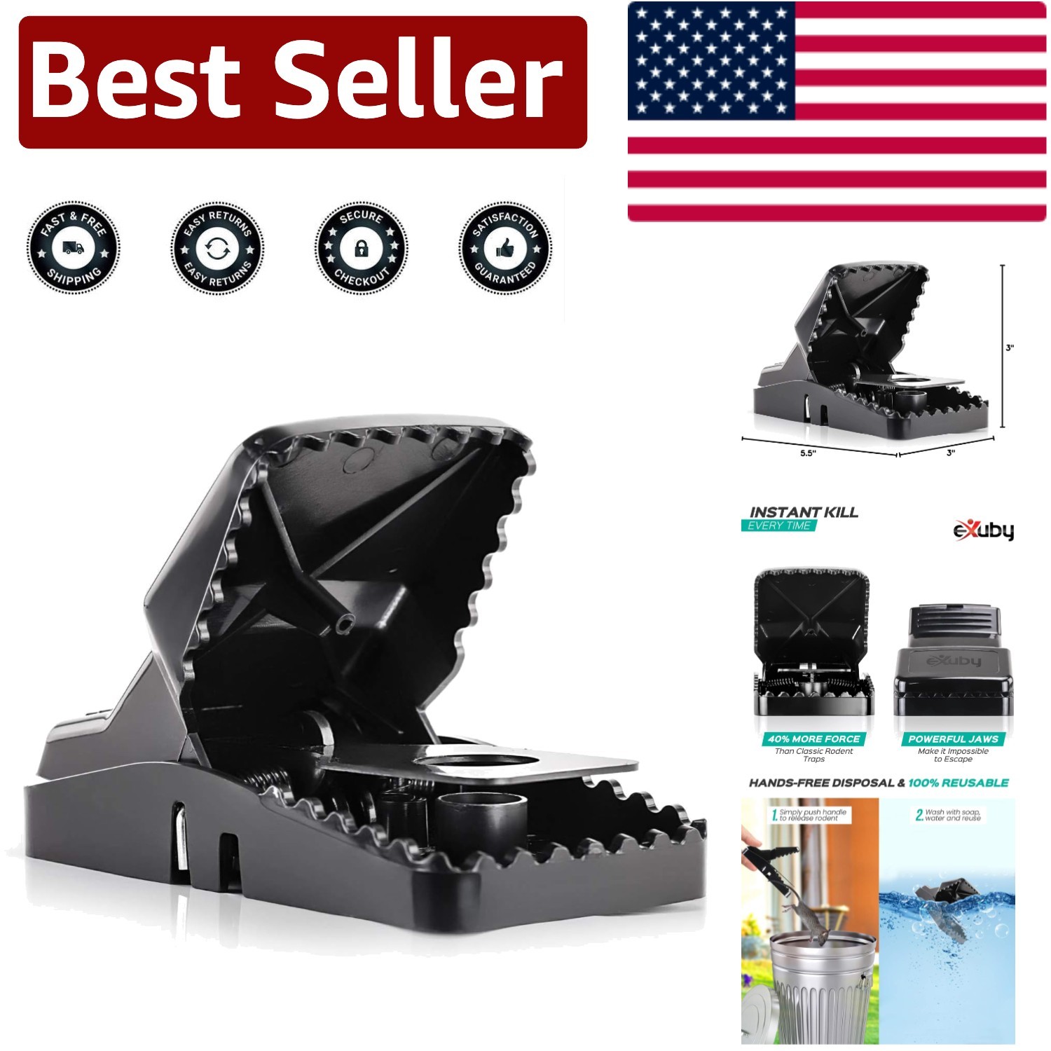 Effective 4-Pack Rat Traps - Instant Kill with Powerful Steel Springs, Non-Toxic gallery