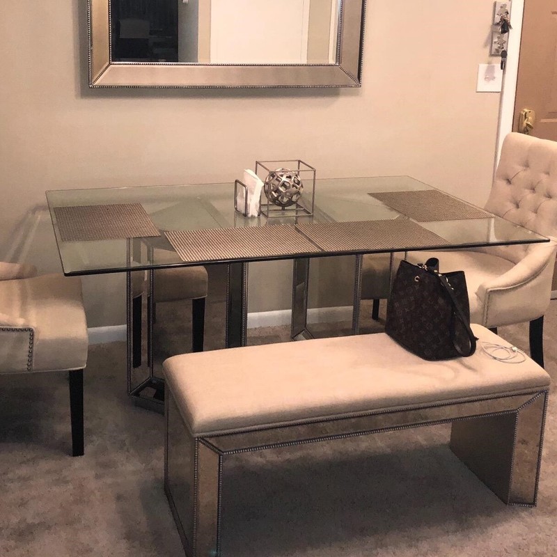 Glass Table Top Rectangle Beveled Polished Clear Tempered Glass Top Dining Table gallery