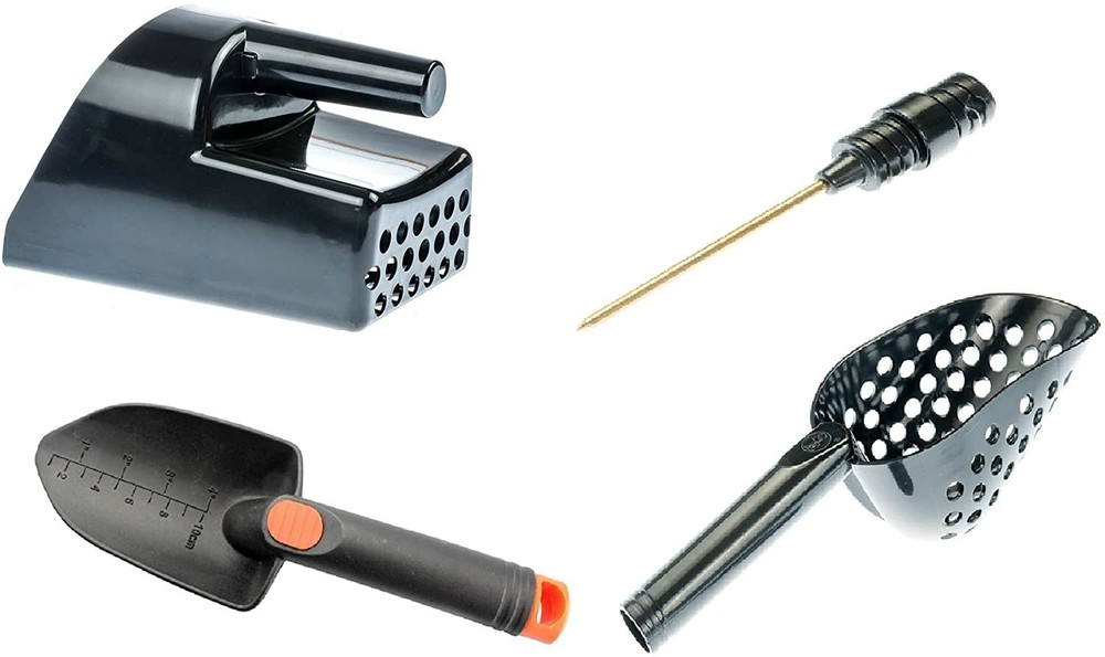 Metal Detecting Detector Tool Kit #2 BLACK Sand Scoop Hand Trowel Brass Probe