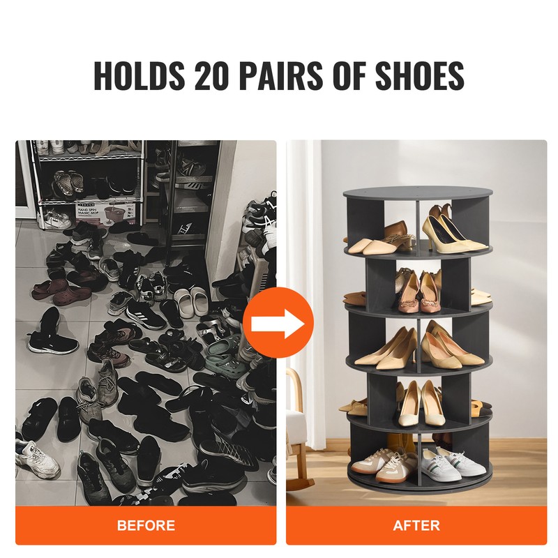 5-Tier Rotating Shoe Rack Tower 360° Spinning Shoe Display Carousel Black gallery